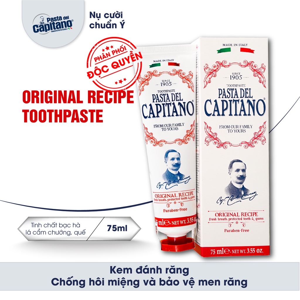 Kem đánh răng bảo vệ toàn diện với công thức cơ bản nhập khẩu Ý Pasta del Capitano 1905 Original Recipe Toothpaste