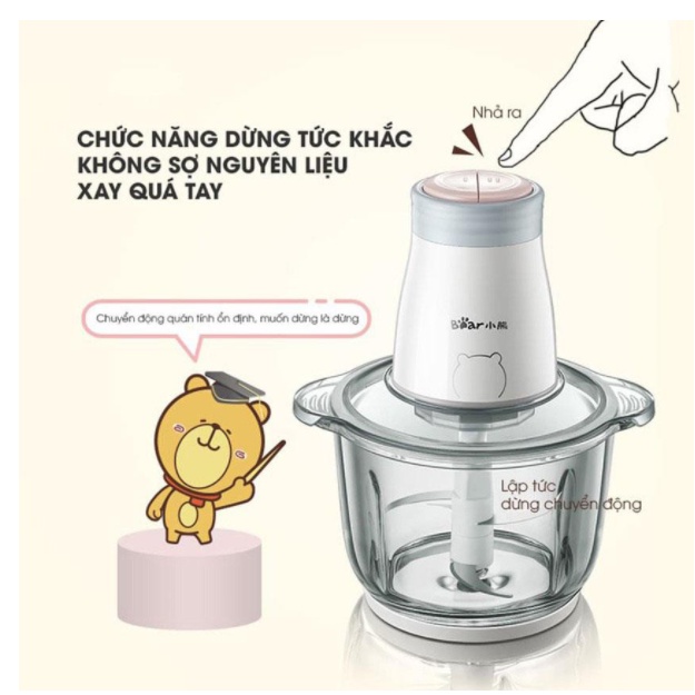 Máy xay thịt, xay rau củ quả Bear dung tích 2L cối thuỷ tinh cao cấp chính hãng  model  QSJ-B02Q1.