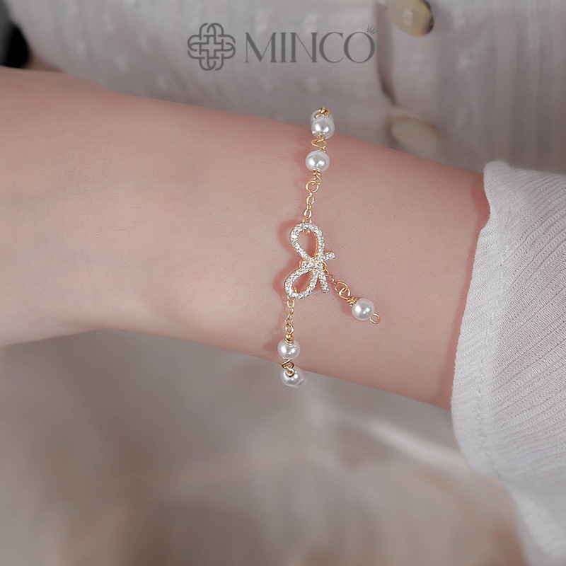 Vòng tay nữ Minco Accessoriesm họa tiết nơ đính hạt châu lắc đeo tay xinh xắn cho nữ phụ kiện trang sức VT10