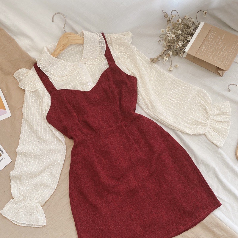 SET YẾM NHUNG ĐỎ SƠ MI BI