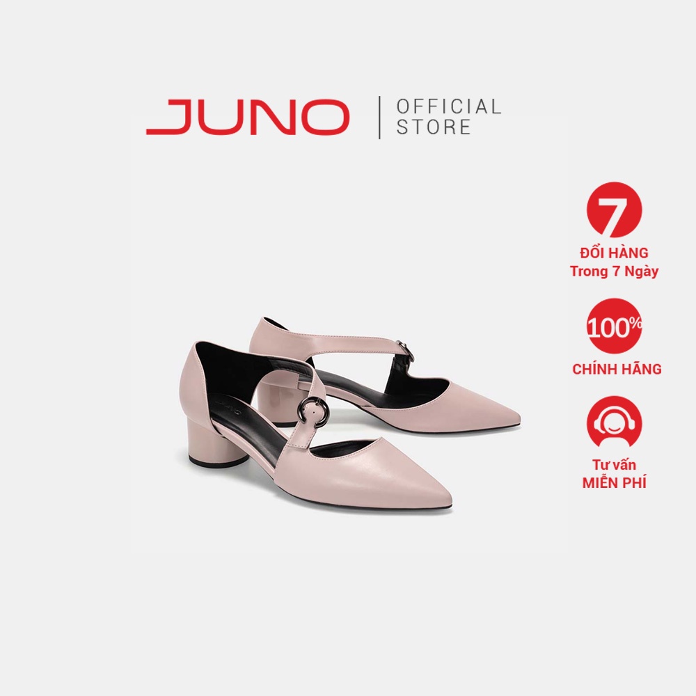 JUNO - Giày Cao Gót Gót Trụ Quai Chéo Gắn Khóa - CG05114