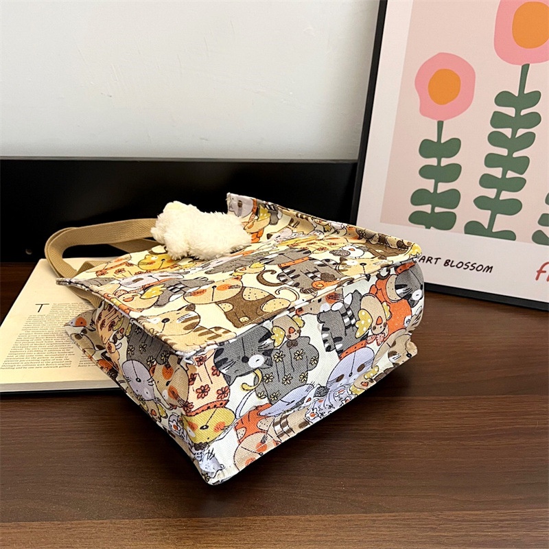 Túi Tote Vải Canvas Cỡ Lớn In Hoạt Hình Phối Khóa Kéo Chuyên Dùng Cho Học Sinh