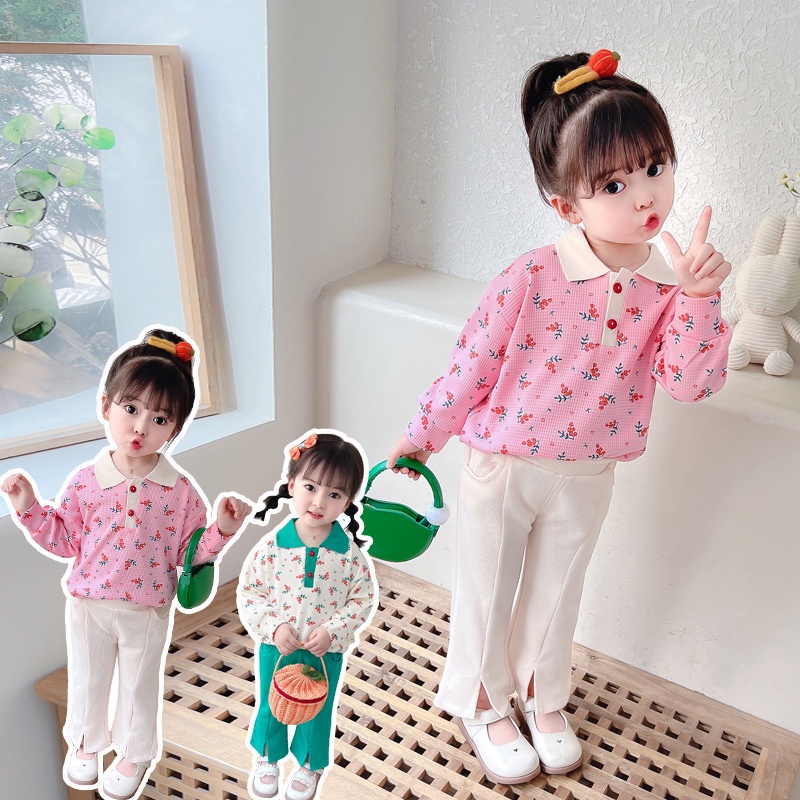 Set Áo Thun Tay Dài Và Quần Dài Phong Cách Phương Tây Cho Bé Gái