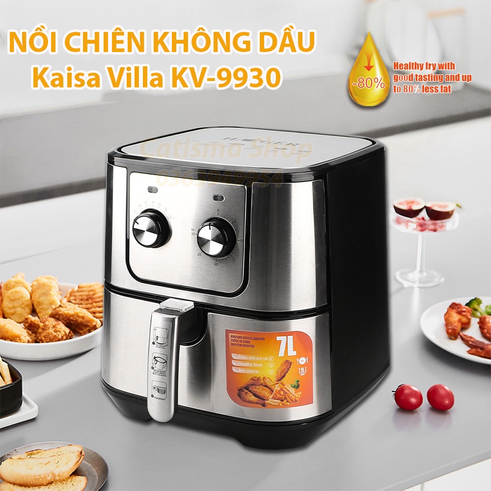 Nồi chiên không dầu Kaisa Villa KV-9930 dung tích lớn 7L công suất 1800W bảo hành 12 tháng màu bạc