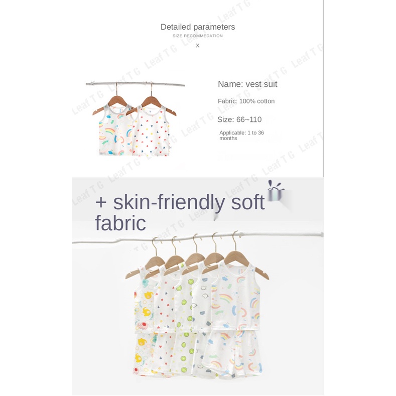 Set Đồ Ngủ Áo Không Tay + Quần Short Họa Tiết Hoạt Hình Cho Bé 0-36 Tháng