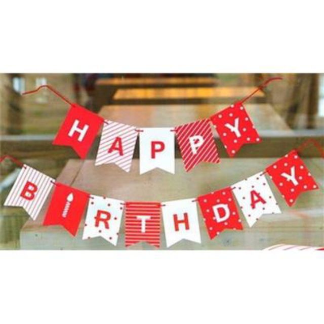 Dây giăng  banner chữ HAPPY BIRTHDAY MÀU ĐỎ BẰNG GIẤY DÀI 2M