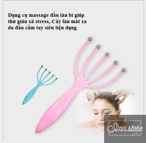 Dụng cụ massage đầu lăn bi giúp thư giãn xã stress, Cây lăn mát xa da đầu cầm tay siêu tiện dụng. SD1-Massage-DauBi