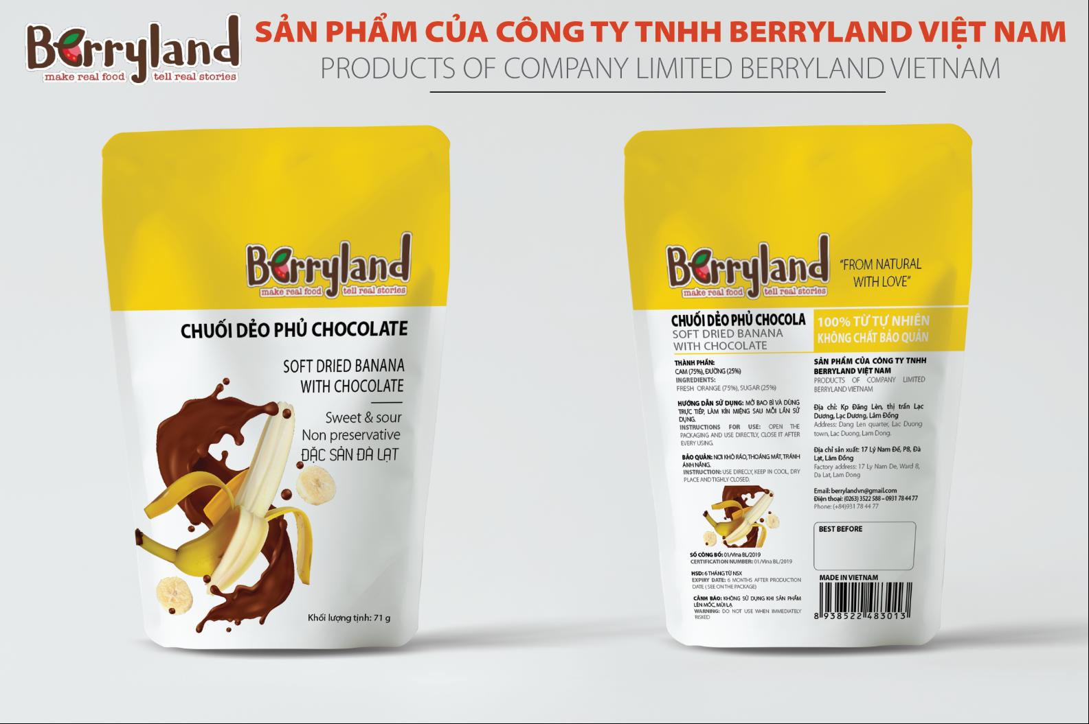 Chuối sấy dẻo phủ Chocolate 71g Berryland