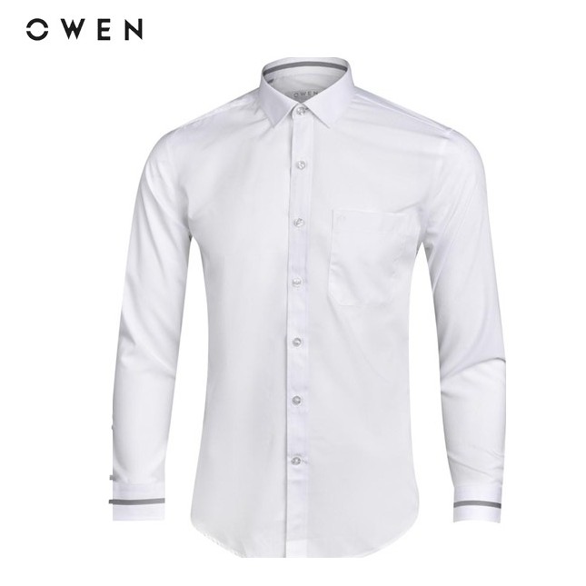 OWEN - Áo sơ mi dài tay Owen SLIMFIT màu trắng in vân  AS 90017 - áo sơ mi trắng