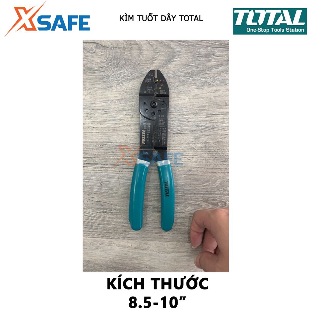 Kìm tuốt dây điện TOTAL kềm cắt dây điện 2 kích thước 8.5-10 inch, chất liệu thép CR-V, đen bóng, tay cầm nhựa - XSAFE