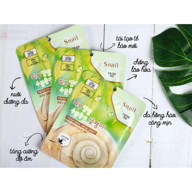 [Mã COSCOCOT4 -8% đơn 250K] Mặt Nạ Ốc Sên Hàn Quốc 3W Clinic Fresh Snail Mask Sheet 23ml