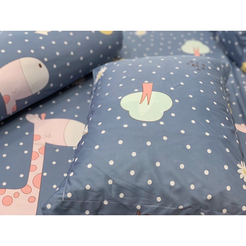 Bộ Drap thun 4 món Hàn Quốc mẫu hươu xám chấm bi siêu cưng