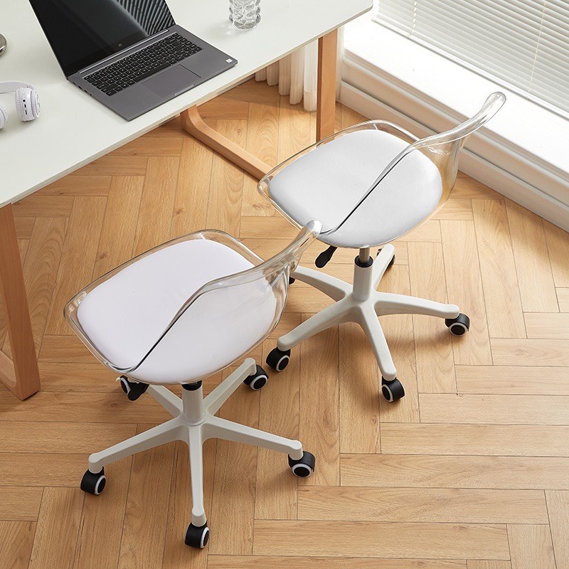 Ghế Xoay Nhựa Trong Suốt Có Đệm, Ghế Trong Suốt Đệm Bọc Simili Cao Cấp Chân Xoay Làm Việc, Decor Phòng