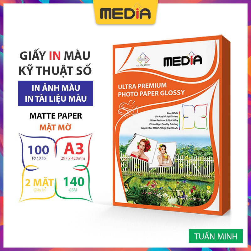 Giấy In Màu Media 2 Mặt Mờ A3 140gsm 100 Tờ