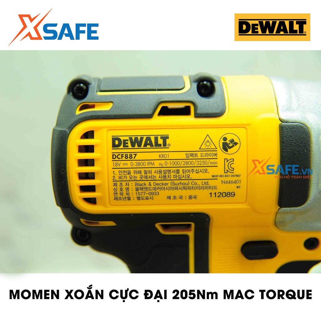 Máy bắn vít dùng pin DEWALT DCF887M2 20V động cơ không chổi than bền bỉ, đầu lắp mũi vít 1/4&quot;, kèm 2 pin 1 sạc và vali