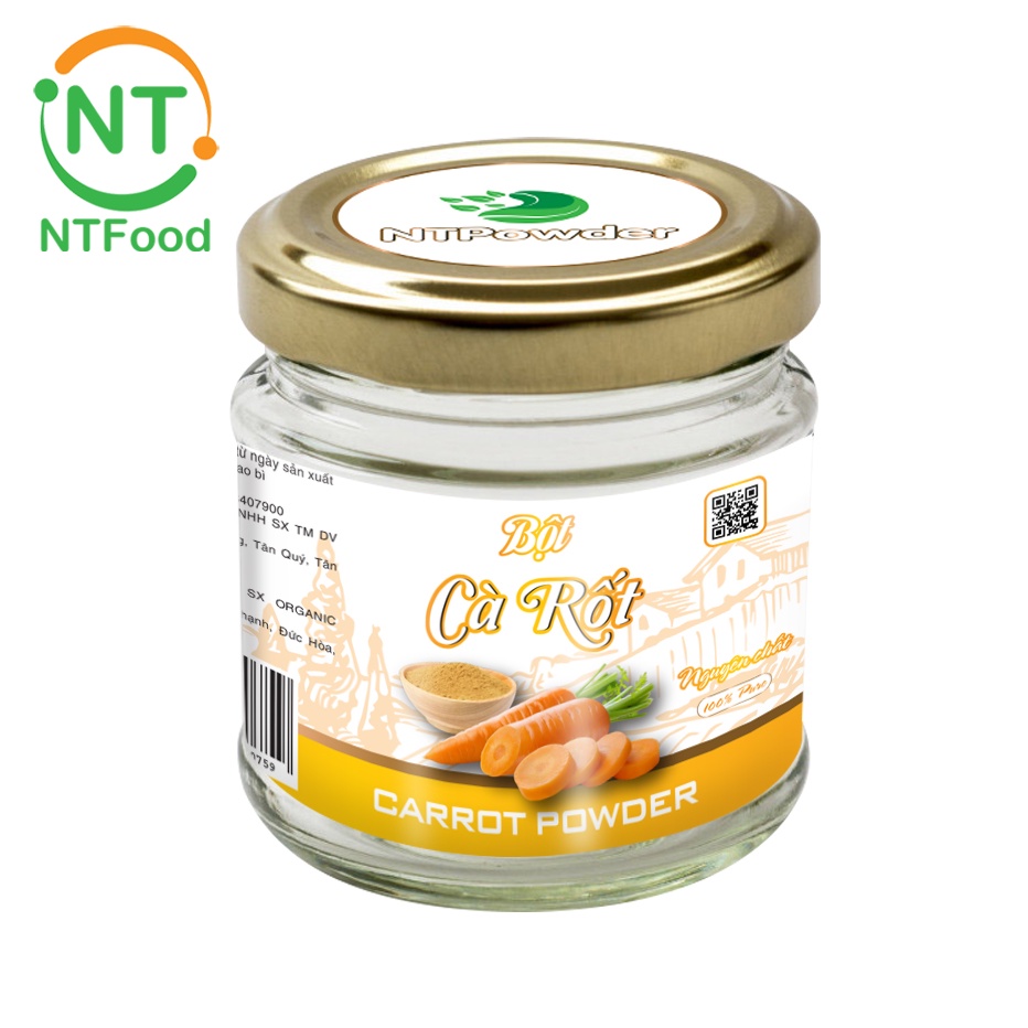 Bột Cà Rốt sấy lạnh nguyên chất NTPOWDER 60gr hũ thủy tinh - Nhất Tín Food