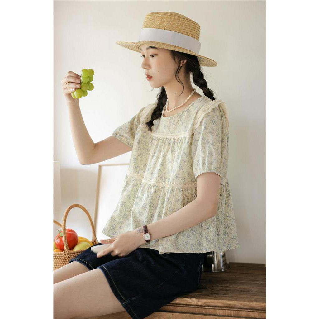 Áo Kiểu Tay Phồng Họa Tiết Hoa Thời Trang Mùa Hè Kiểu Pháp Mới 63206