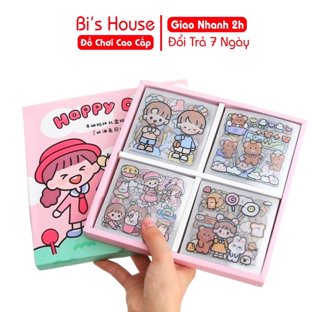 Hộp 1000 sticker siêu dễ thương Bi house