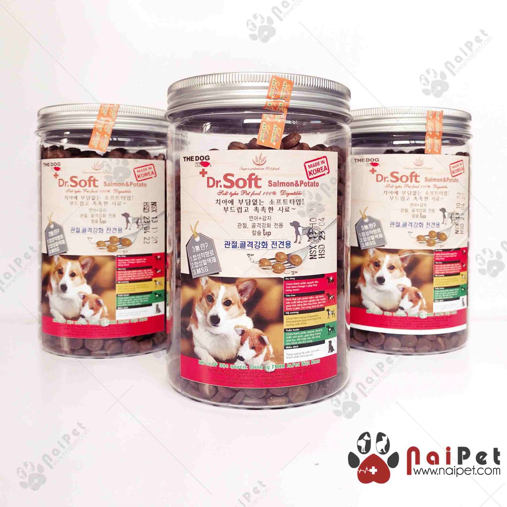 Thức Ăn Hạt Mềm Vị Cá Hồi Khoai Tây Dr.Soft Salmon &amp; Potato Hộp 400g