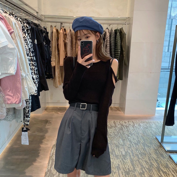 COZOK Áo thun dệt kim tay dài màu sắc đơn giản thời trang cho nữ