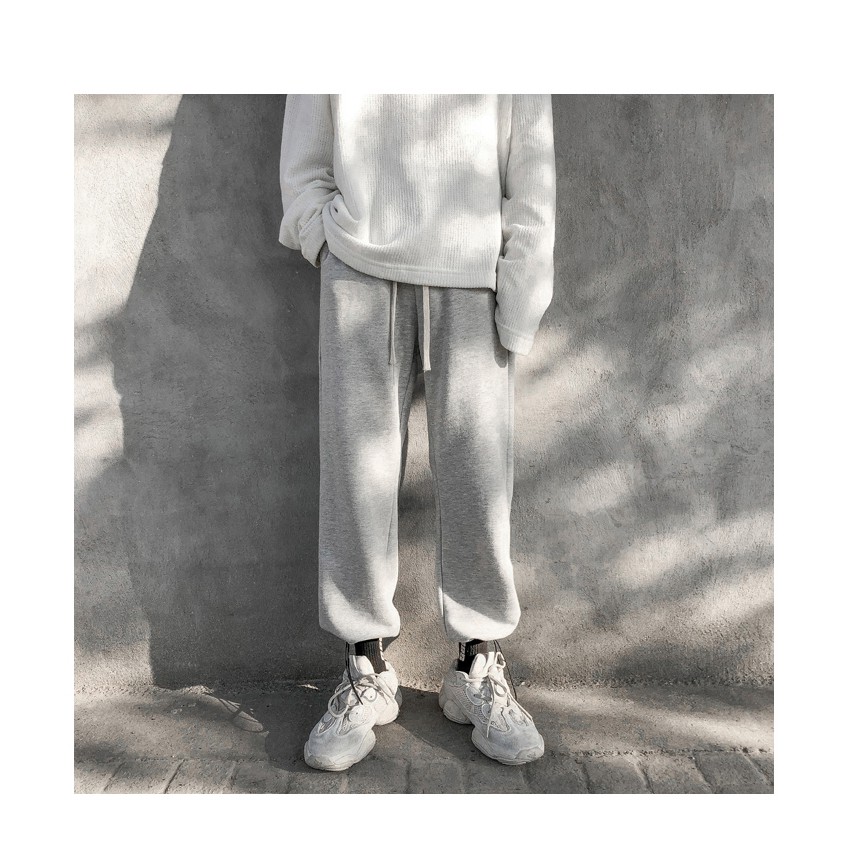 Quần jogger nỉ nam nữ bo ống phối dây phong cách Hàn Quốc quần sweatpants dày dặn bền đẹp màu xám, đen [Hàng tôt] | BigBuy360 - bigbuy360.vn