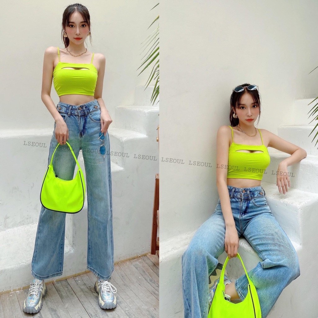 [ Mã WASTAPR giảm 10K đơn 50K] Áo hai dây croptop kiểu xẻ ngang ngực sexy | BigBuy360 - bigbuy360.vn