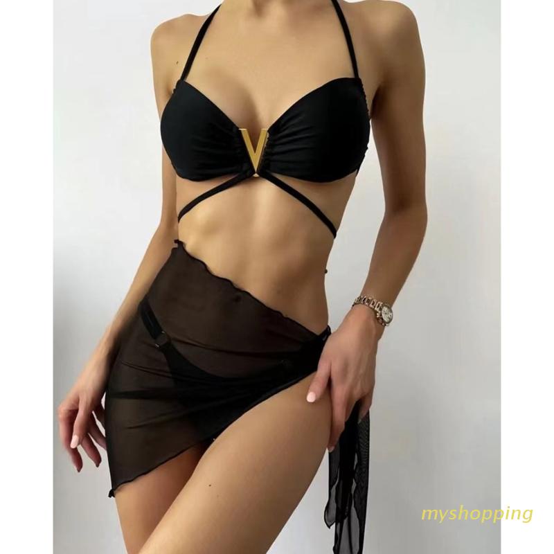 Bộ Đồ Bơi Bikini 3 Mảnh Màu Sắc Trơn Phong Cách Thời Trang Dành Cho Nữ