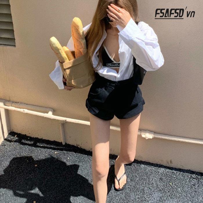 Quần Short Denim Lưng Cao Dáng Chữ a Thời Trang Cá Tính Cho Nữ