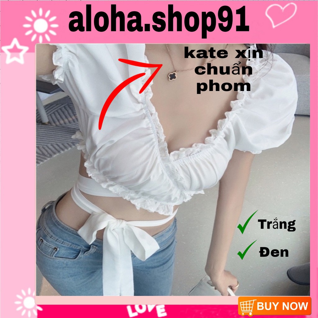 Áo croptop cổ v đắp chéo buộc nơ quyến rũ rất dễ mặc và phối đồ