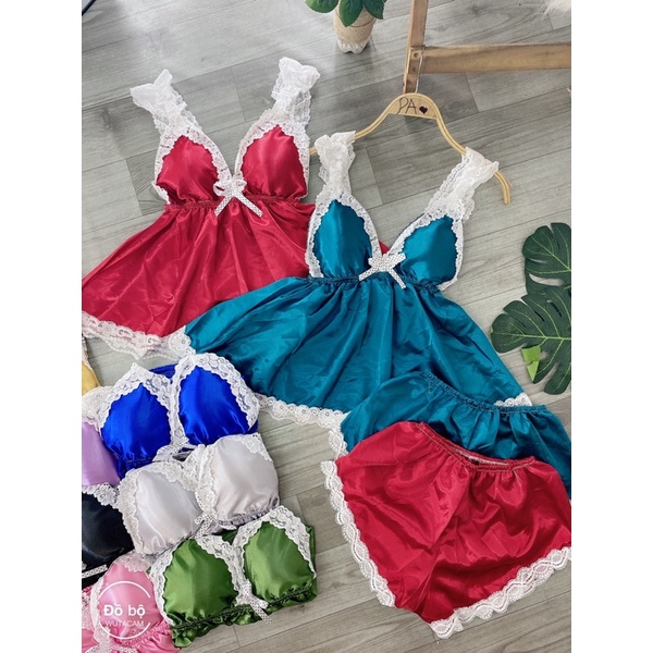 Đồ ngủ sexy, Bộ ngủ sexy gợi cảm ren chất phi lụa có mút ngực
