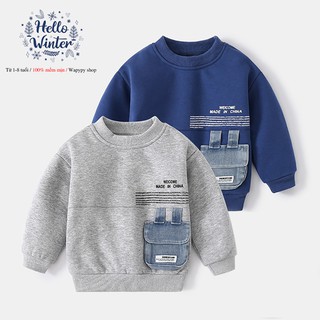 Áo nỉ cho bé WELLKIDS áo nỉ dài tay họa tiết túi Jean thu đông 2024