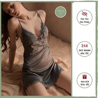Váy ngủ sexy, đồ ngủ gợi cảm phối ren nơ ngực 2 dây đan chéo siêu gợi cảm --charmingqueen
