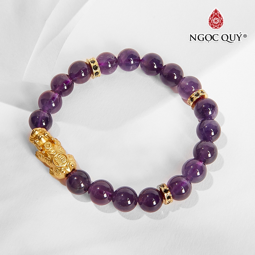 Vòng tay TA tím charm tỳ hưu mạ vàng - Ngọc Quý