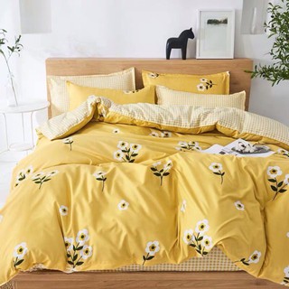 Cotton poly bộ chăn ga gối hoa vàng