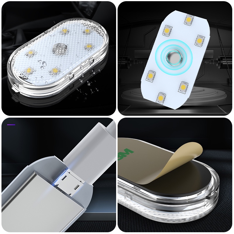 Đèn Led Cảm Ứng Nhiều Màu Có Thể Sạc Lại Bằng Cổng USB Chuyên Dụng Cho Xe Hơi