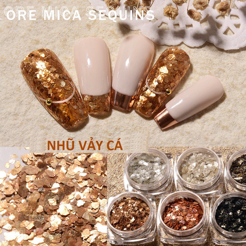 Set nhũ vảy cá vàng gold 6 màu trang trí móng