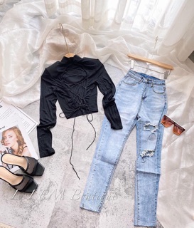 Áo croptop đan dây lưng siêu hot