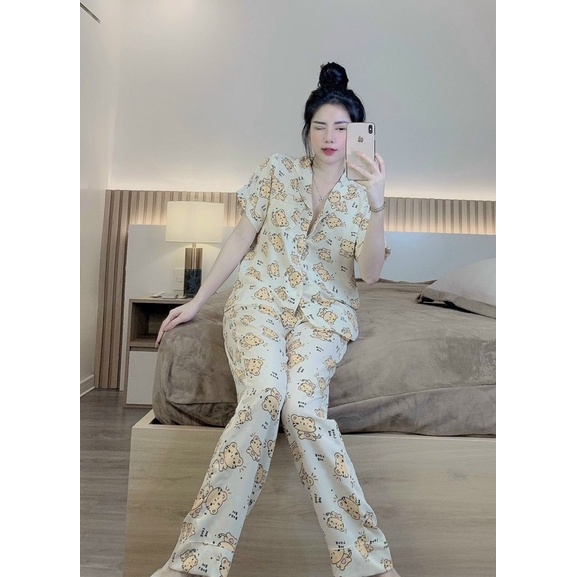 Bộ lụa phối tay dài quần dài