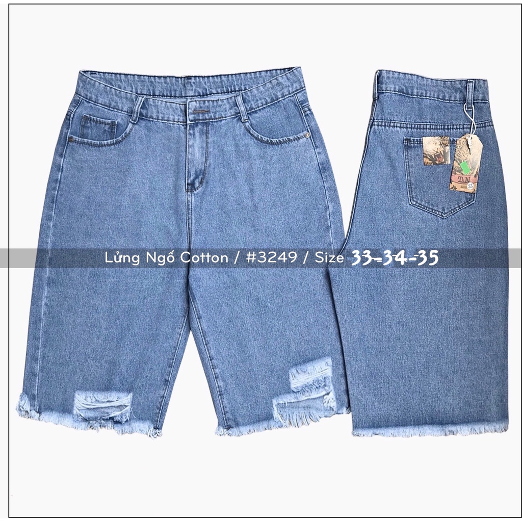 Quần jean ngố / lửng / 5 tấc BIGSIZE lưng cao, rách bụi đẹp, in hình mèo chuột 4153 Moliruan