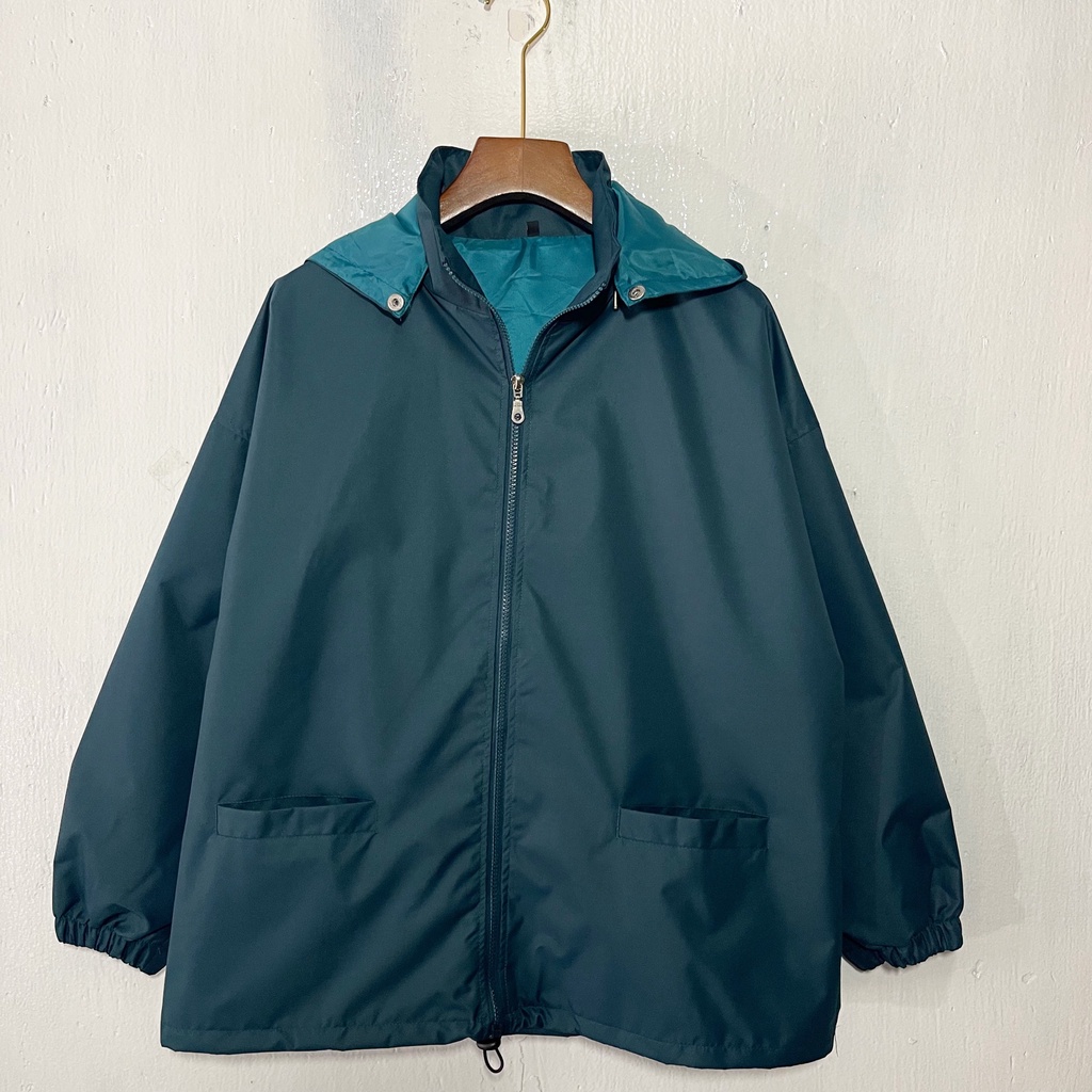 Áo khoác dù Jacket màu XANH CỔ VỊT ÁO TRƠN form rộng unisex nam nữ-nón tháo rời-UNISEX_2022