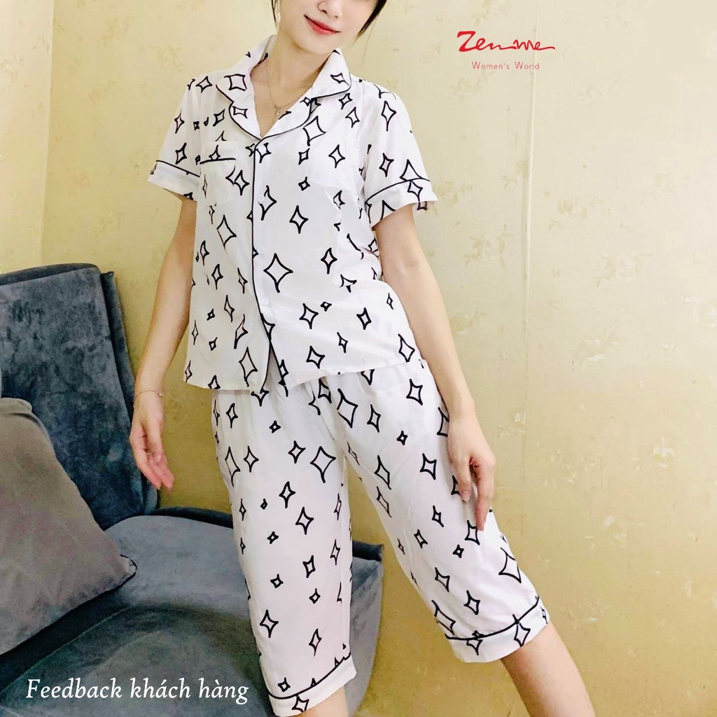 Đồ Bộ Nữ Mặc Nhà Pijama Cộc Lửng Chất Liệu Lụa Giấy Luxury Thoáng Mát PJL0721, Zen Me Women's World