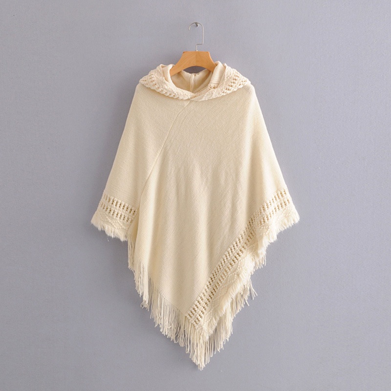 Áo Choàng Poncho Đan Móc Phối Tua Rua Thời Trang Mùa Đông Cho Nữ