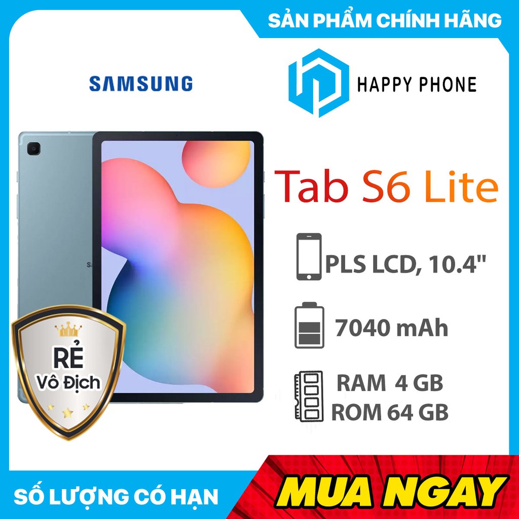 Máy tính bảng Samsung Galaxy Tab S6 Lite (4GB/64GB) - Hàng Chính Hãng, Mới 100%, Nguyên seal, Bảo Hành 12 Tháng