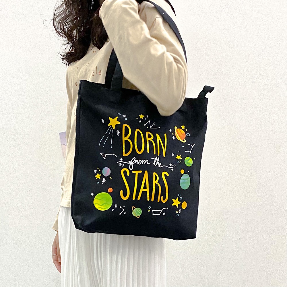 Túi tote đeo chéo vải bố CANVAS có thể đeo vai in hình BORN STARS AH1488-6E7