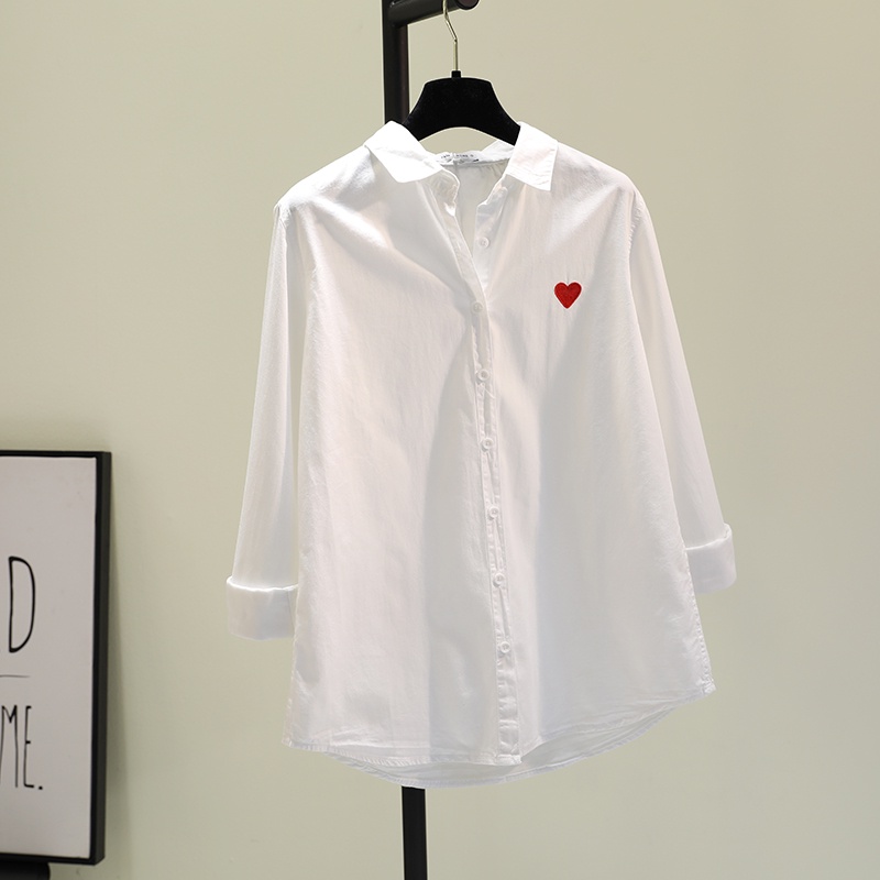 Áo sơ mi trắng nữ dài tay công sở thêu hoạ tiết trái tim xinh phong cách Hàn Quốc Sm127