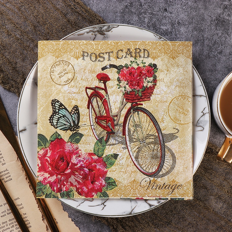 Set 20 Khăn Giấy In Hình Xe Đạp Nhiều Màu Sắc Phong Cách Vintage Châu Âu Trang Trí Quán Cà Phê &amp; Nhà Hàng