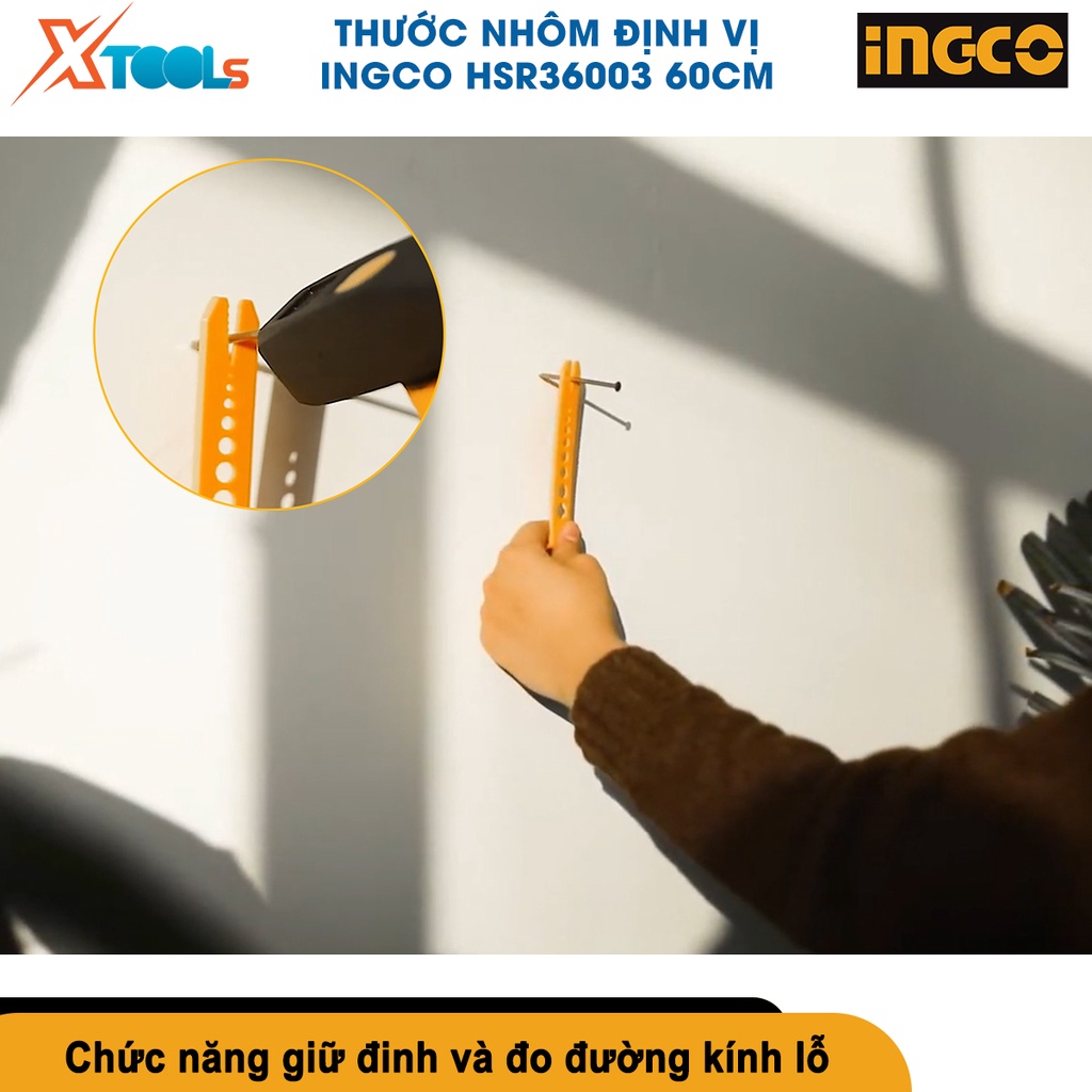 Thước nhôm định vị đa năng INGCO HSR36003 60cm thước thủy cân bằng xây dựng tích hợp đa chức năng [CHÍNH HÃNG][XTOOLS]
