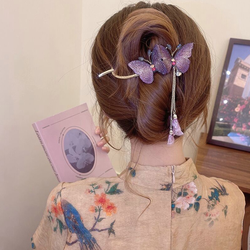 Kẹp Tóc Hình Bướm Thêu Màu Xanh Dương / Tím Thời Trang Cho Nữ