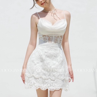 Đầm dự tiệc hai dây ren nhún bèo ngực form đẹp _ SERENA