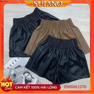Quần sooc nữ thời trang- quần short da cạp chun to dáng xòe hàng cao cấp Q504 SUTANO